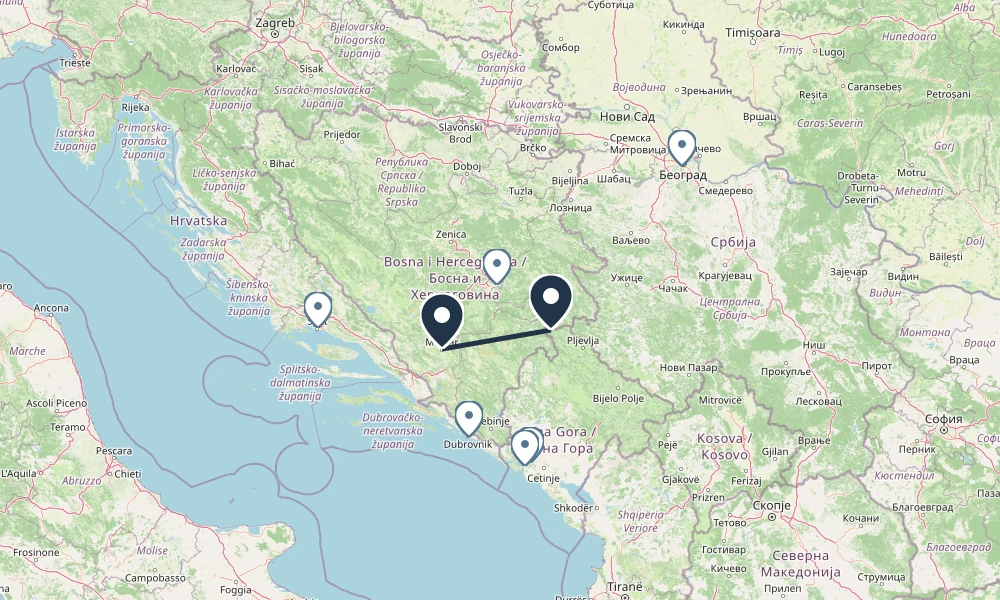 Route map: Mostar to Custom destination